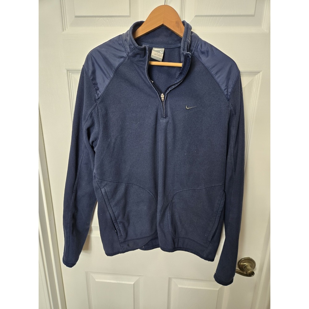Nike Vtg Y2K Fit Therma Quarter Zip Fleece Pockets Sweatshirt Med Activewear